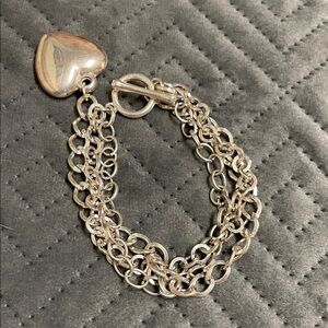 Silver Heart Charm Tri chain Bracelet with toggle fastener